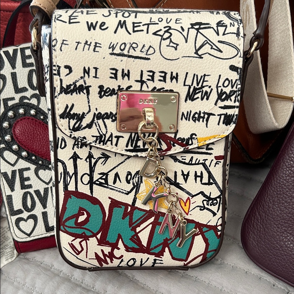 DKNY Crossbody Bag with Graffiti Design - Cream and Red